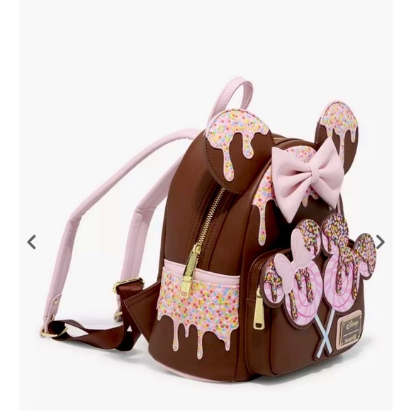 NWT Loungefly Disney Minnie Mouse Chocolate Lollipop Ears Mini Backpack - Picture 3 of 7